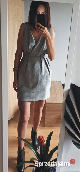 Krótka szara elegancja klasyczna sukienka r36 Spódnice i sukienki Radzyń Podlaski