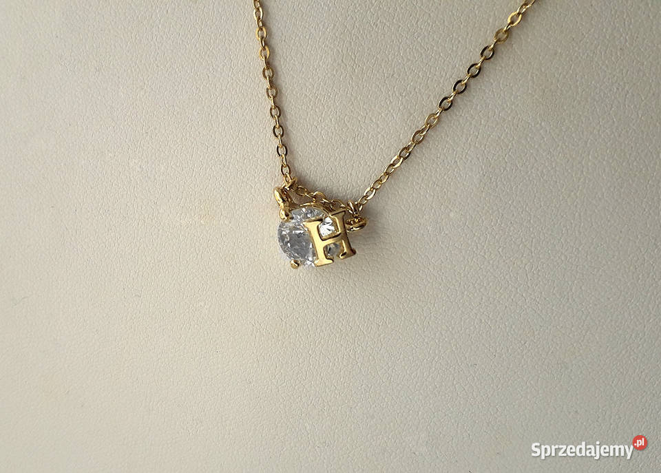 Naszyjnik pozłacany z cyrkonią literka H nowy Łódź