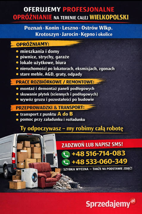 Opróżnianie mieszkań piwnic garaży Transport Poznań