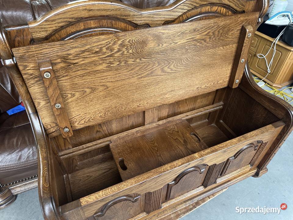 Masywna ciężka dębowa ławka skrzynia 120 Sławoszewek