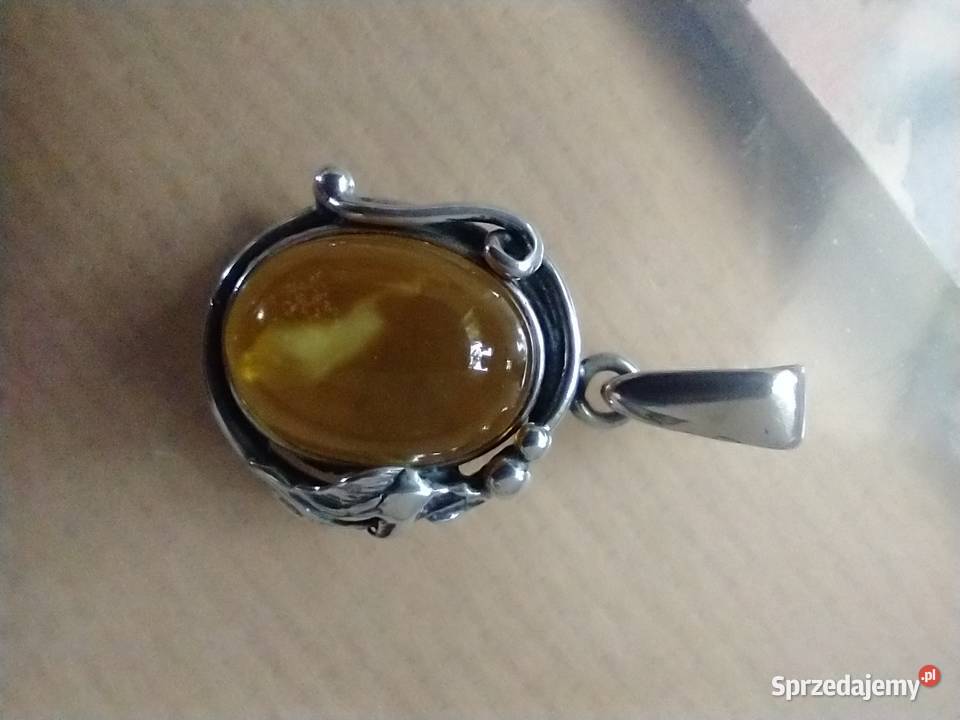 Autorski wisior bursztyn srebro 925 rękodzieło Łódź