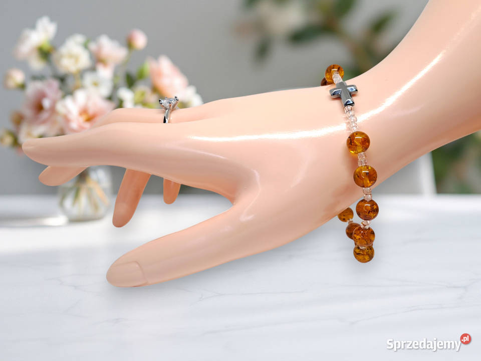 Bransoletka różaniec dziesiątka różańca BURSZTYN