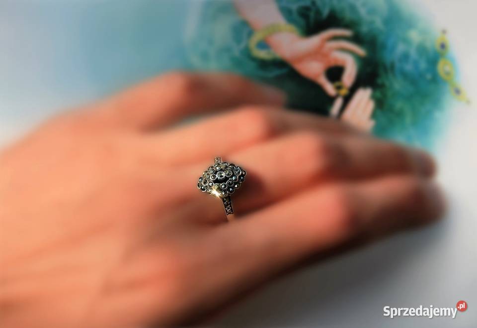 Stary pierścionek markiza markasyty srebro 925