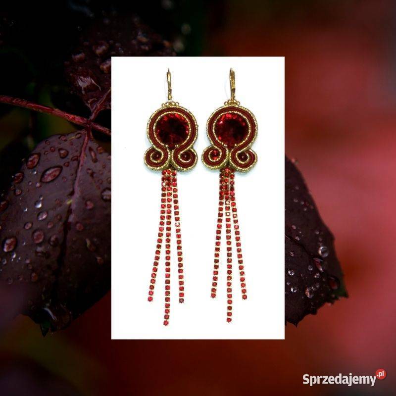 KOLCZYKI WIŚNIOWOZŁOTE Z TAŚMĄ CYRKONIOWĄ SUTASZ Warszawa