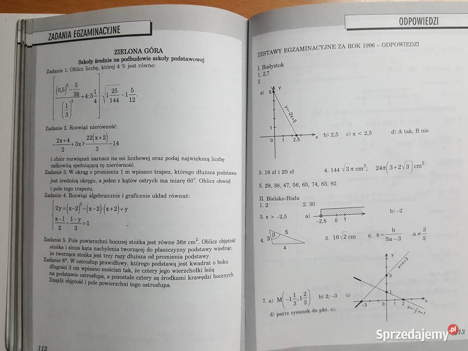 MATEMATYKA zestawy egzaminacyjne egzaminy skrypt, zeszyt ćwiczeń, zbiór zadań, testów