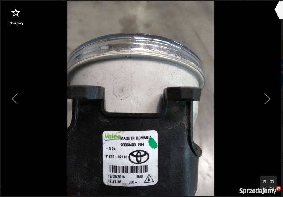 Lampa przeciwmgielna prawa Toyota Yaris Aygo Pilzno