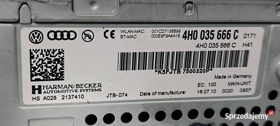 ZMIENIARKA CD AUDI A8 D4 4H0035666C Lipno