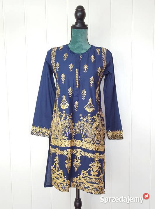 Nowa granatowa tunika indyjska kameez kurta Bluzki i koszule Szczecin