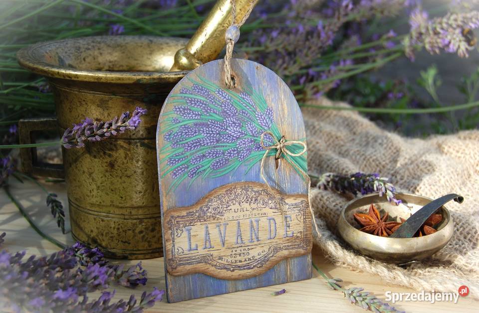 Lawenda drewniana rustykalna ręcznie malowana