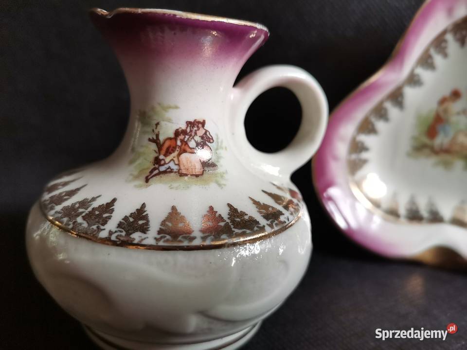 Stary świecznik kaganek i popielniczka porcelana Katowice