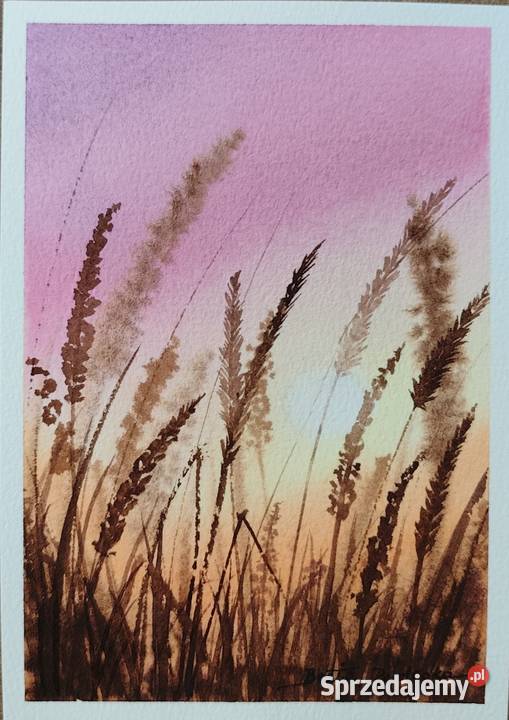 Oryginalna Akwarela Łąka 2 Ręcznie malowana Osobnica