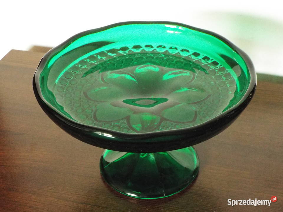 Patera na nóżce z ozdobnego szkła kolorowego śląskie Będzin