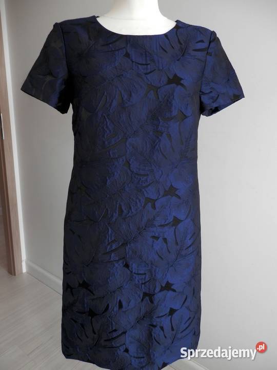 Sukienka Żakardowa Wizytowa Imprezowa Trapezowa Łomża