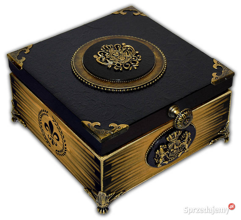 SZKATUŁKA drewniana STYL FRANCUSKI lilijka HERBY