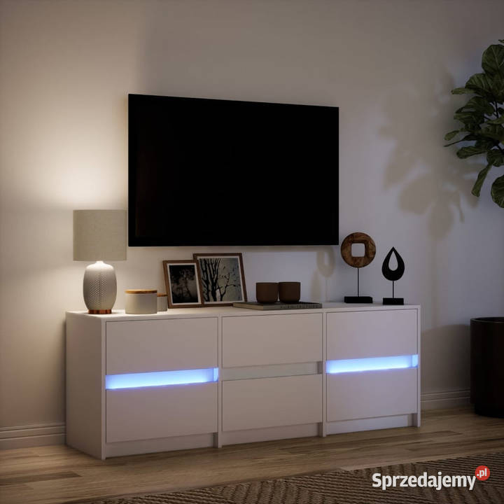 Szafka TV z LED biała 140x34x50 materiał mazowieckie