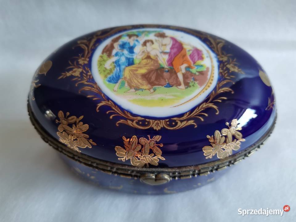Stara szkatułka puzderko porcelana kobaltowa 3 Katowice