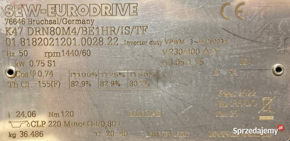 motoreduktor przekładnia 075kW 60obr 3fazowy kujawsko-pomorskie Pigża