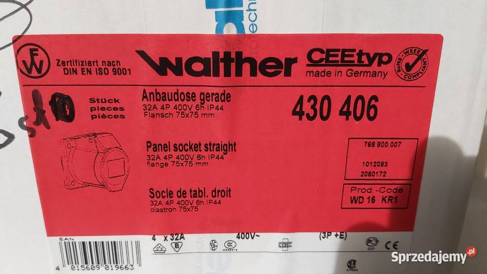 Gniazdo siłowe tablicowe 32A 4P Walther 430406 Elektryka i akcesoria Wyszków