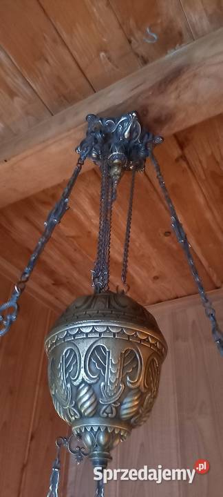 Duża wisząca lampa naftowa z bocznymi Antyki Skierniewice
