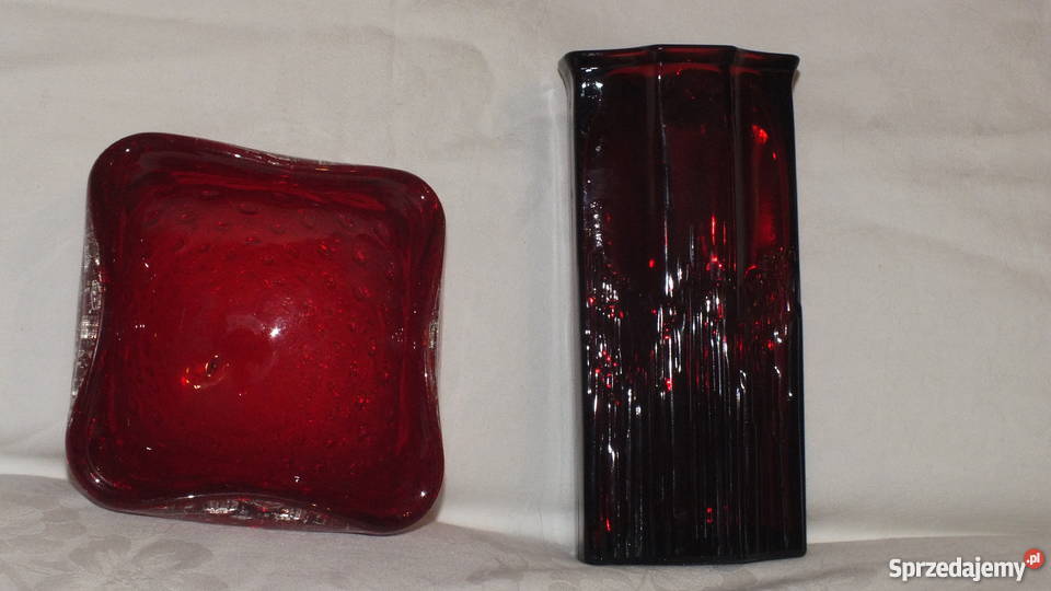 Miseczka i wazon z grubego czerwonego szkła Art Inowrocław