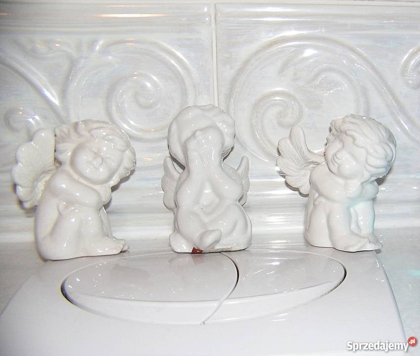 figurki ceramiczne aniolki 3 biały Dekoracje i ozdoby
