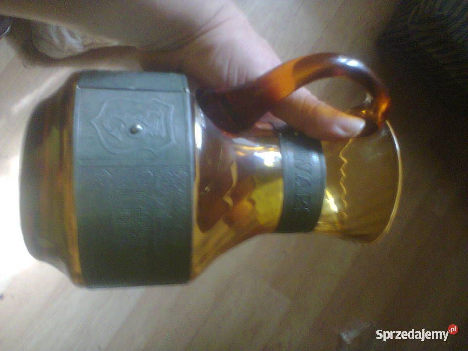 Karafka bursztynowe szkło okute metalem