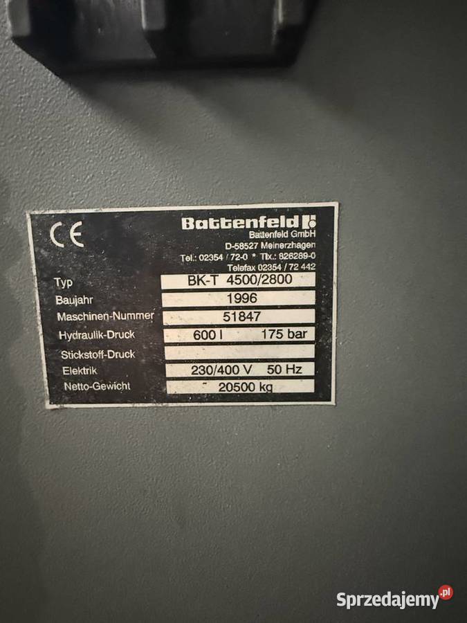 Wtryskarka Battenfeld BKT 45002800 Katowice