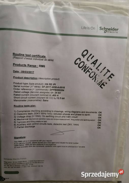Rozdzielnica średniego napięcia SCHNEIDER RM6 2 Wrocław sprzedam