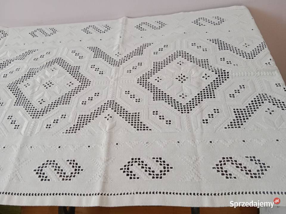 Antyk lniany obrus bieżnik ręcznie wykonany 56 x