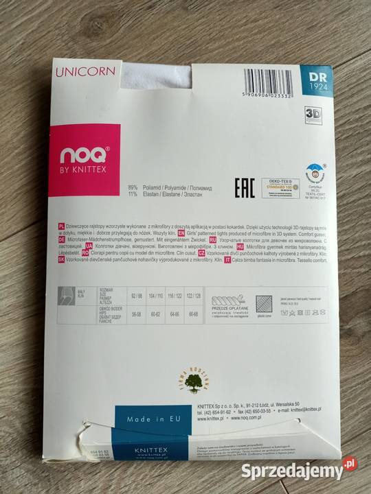 Rajstopy dziewczęce Knittex Unicorn Białe 9298