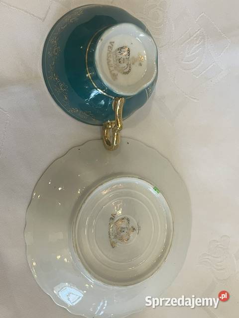 Filiżanka Schlottenhof Bawaria zielona złocona