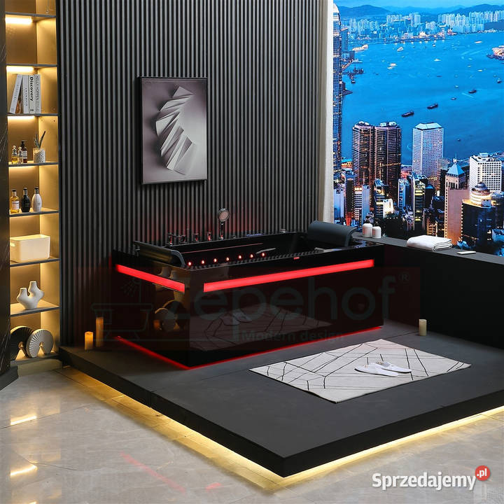 Czarna wanna z hydromasażem EBBXD871 prostokątna Grabówka