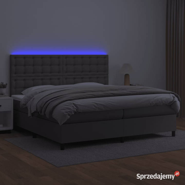 Łóżko kontynentalne z materacem i LED szara 128cm