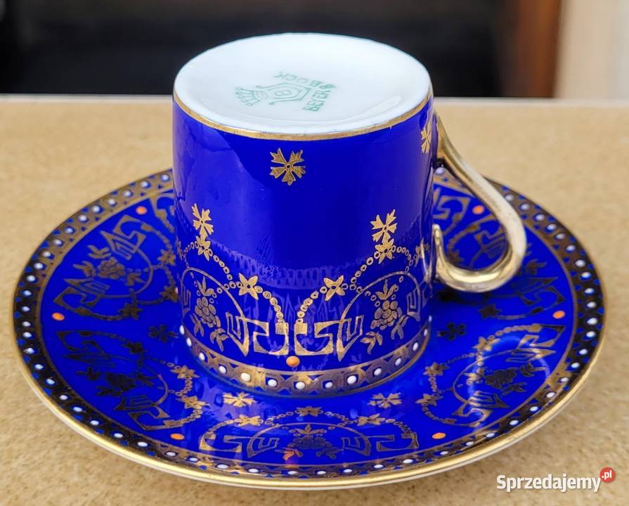 Zabytkowa neoklasyczna kobaltowa filiżanka Beyer Kraków