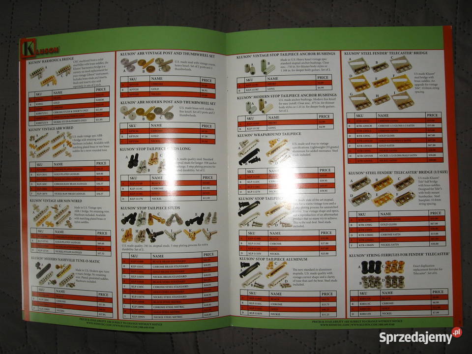 Kluson Bridges Tailpieces Parts Hardware Catalog Kępice