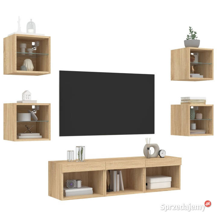 7częściowy zestaw mebli TV z LED dąb sonoma Warszawa