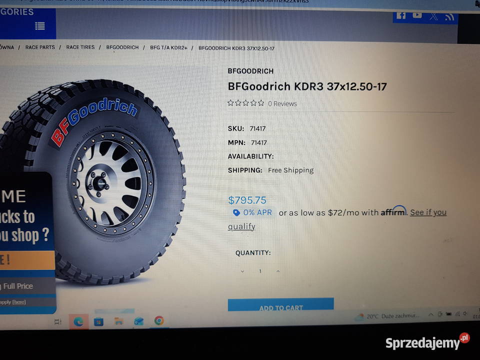 OPONY BF Goodrich 37 x 125 r17 NOWE całoroczne Samochodowe Łowicz sprzedam