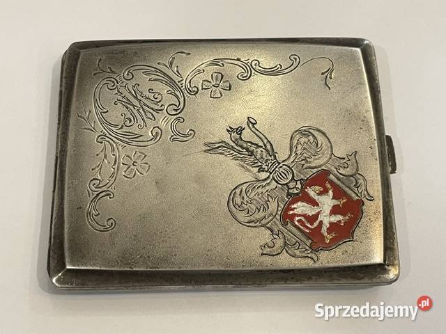 Zabytkowa srebrna papierośnica próba 800 herb Kraków sprzedam