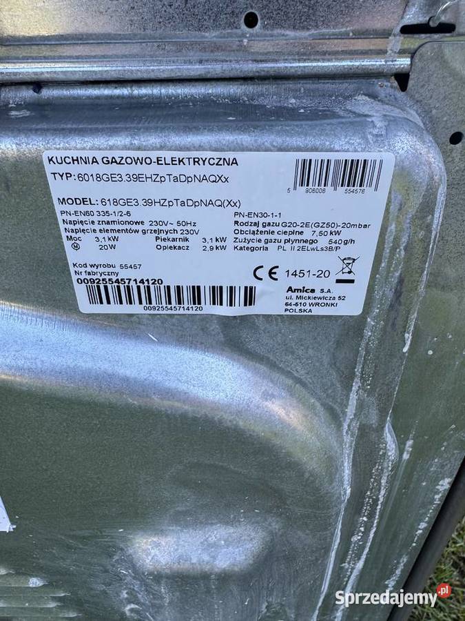 Sprzedam Kuchnie Gazową Amica Płonna