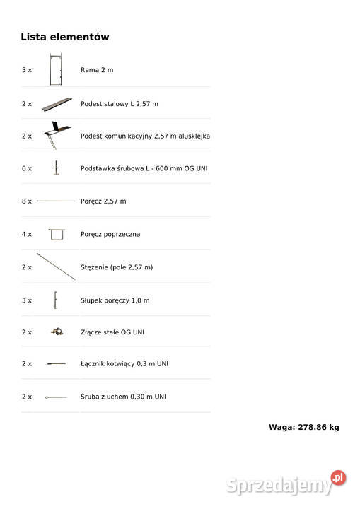 Rusztowanie na szczyt 26m2 Używane 514 x 62 m Stare Siołkowice