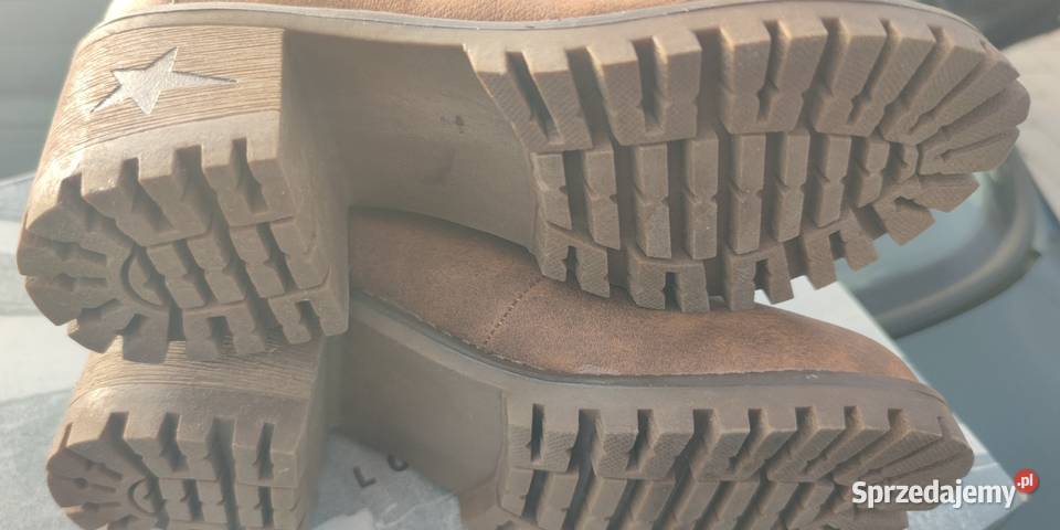 Ciemnobrązowe damskie botki z kolumną Warszawa sprzedam