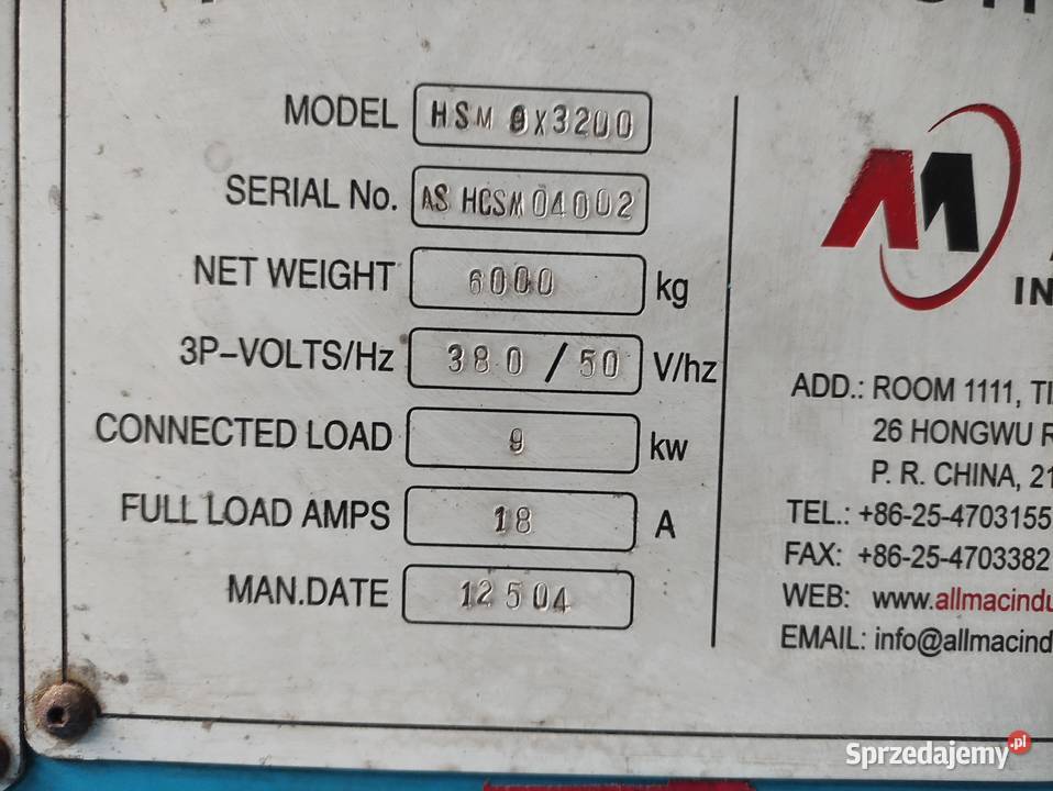 gilotyna hydrauliczne nozyce gilotynowe 8 X 3200