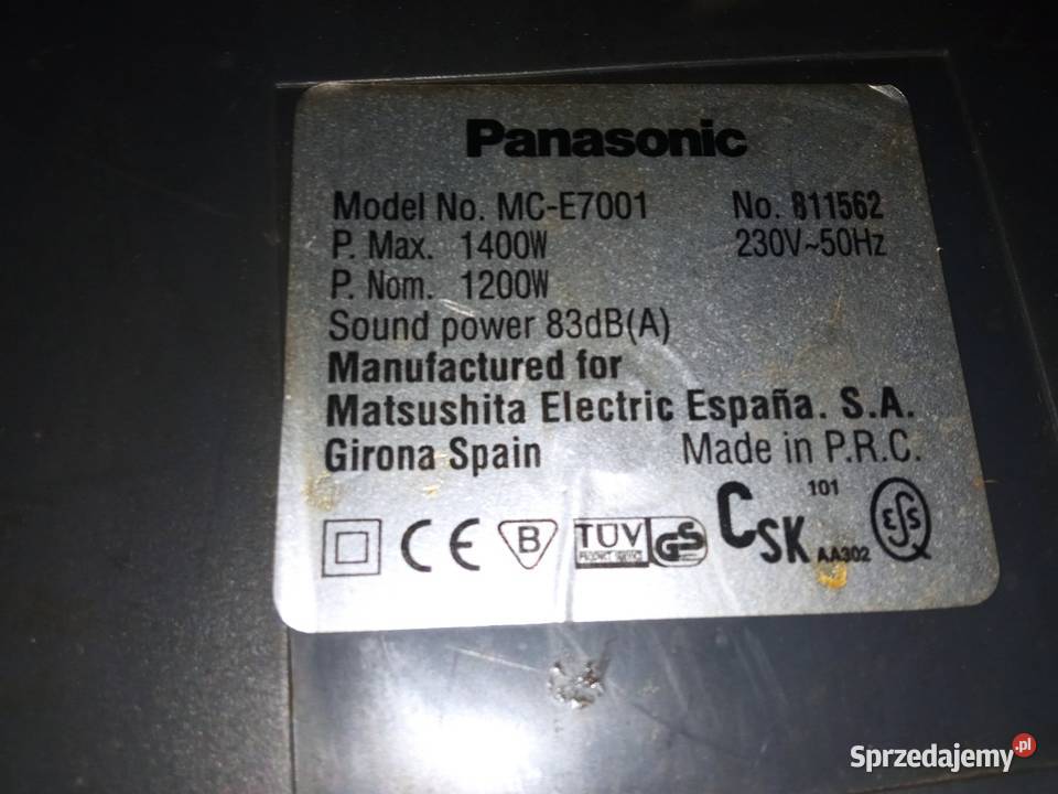 Odkurzacz workowy PANASONIC MCE7001 Warszawa Pozostałe