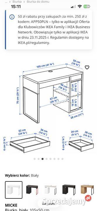 Sprzedam biurko Ikea Micke małopolskie Czajowice sprzedam