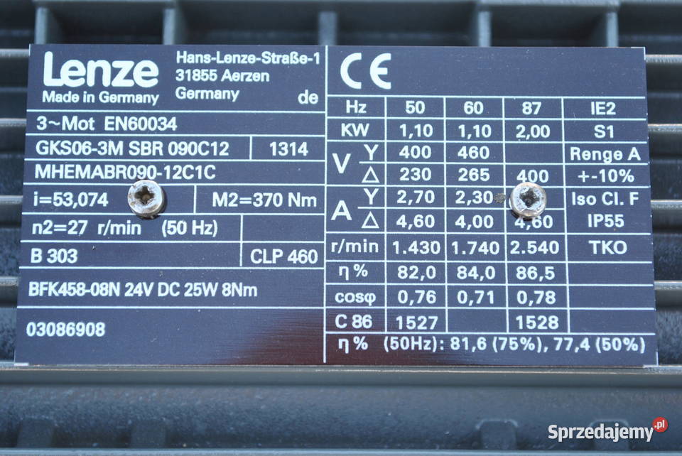 Motoreduktor kątowy 11kw 27obrmin LENZE