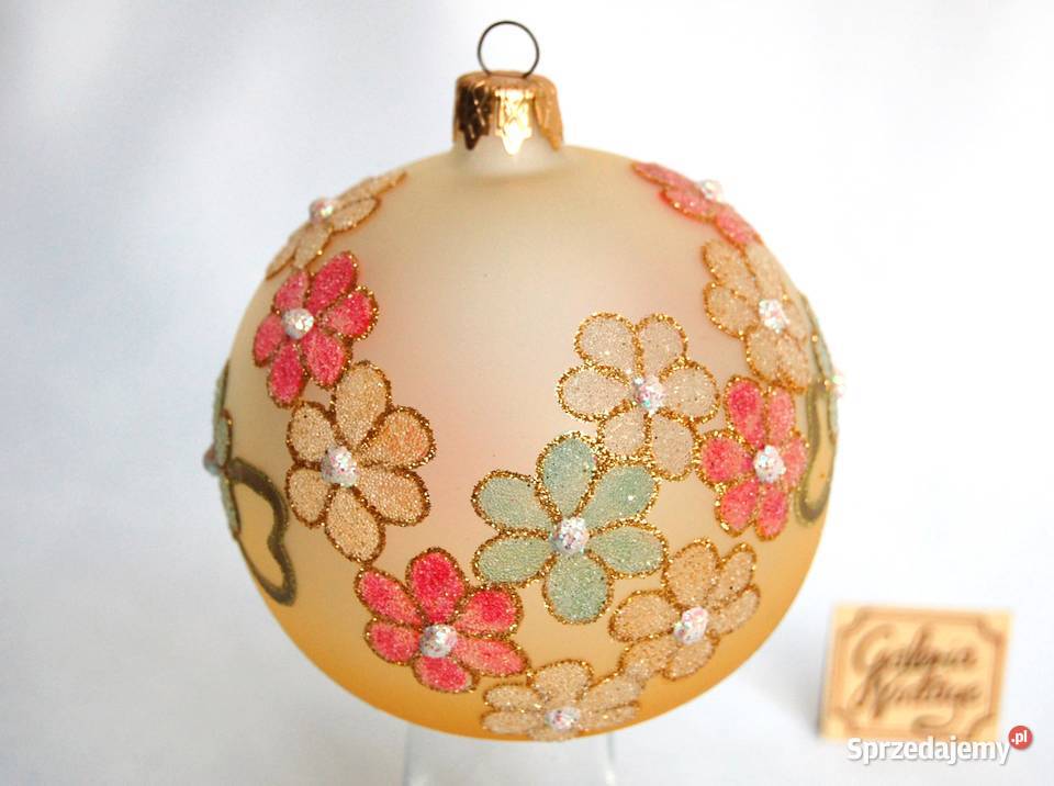 Bombka szklana żółta ręcznie malowana kwiaty żółty Lublin