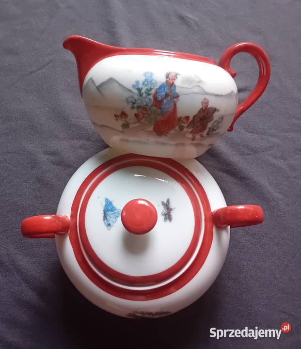 Zestaw cukiernica mlecznik porcelana styl wielkopolskie Koźminek sprzedam