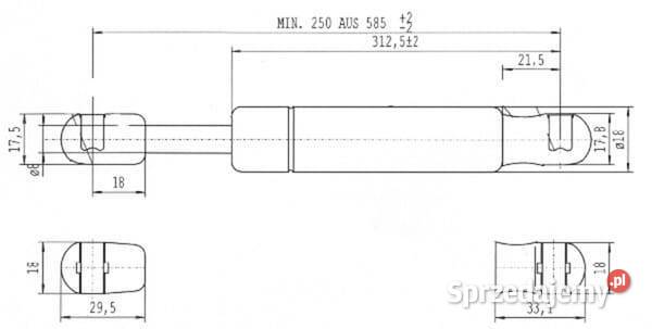 Sprężyna gazowa L585 mm 250N Stabilus CA752967 Do maszyn uprawowych