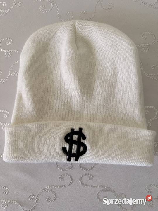 Czapka Zimowa Biała z Logo Dolara Streetwear Pozostałe Czerwionka-Leszczyny