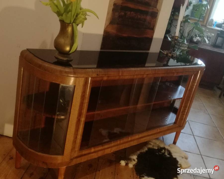 Witryna komoda prl retro vintage czarne szklo pomorskie Gdańsk